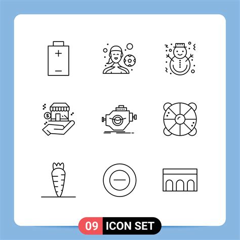Set of 9 Vector Outlines on Grid for industry dollar holidays shop business Editable Vector ...