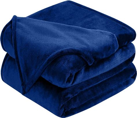 Canadian Linen Blue Fleece Throw Blanket, Super Soft Dark Blue Flannel ...