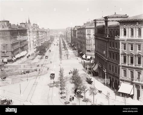 19th century vintage photograph: Schottenring Vienna, Austria, street ...