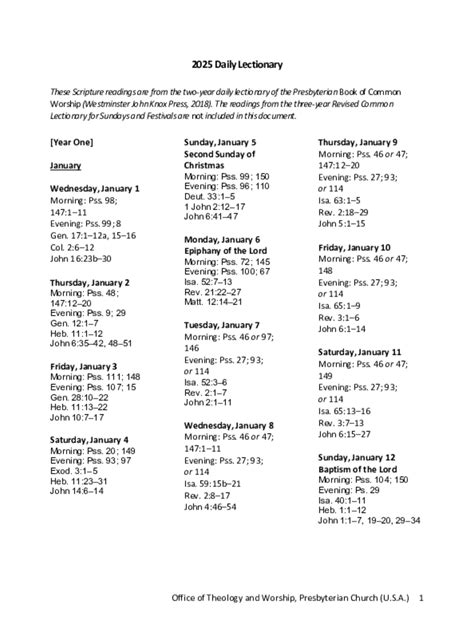 2025 Daily Lectionary | Presbyterian Church (U.S.A.)