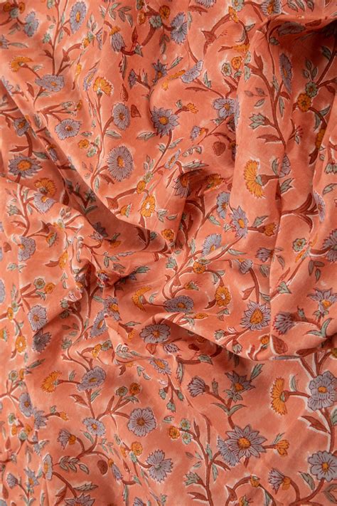 SIYAHI - Peach Floral Sanganeri Cotton Fabric | Rutambhara – Rutambhara