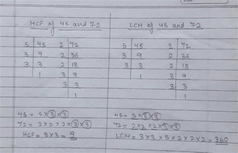 find the hcf&lcm of 45 and 72 by prime factorisation - Brainly.in