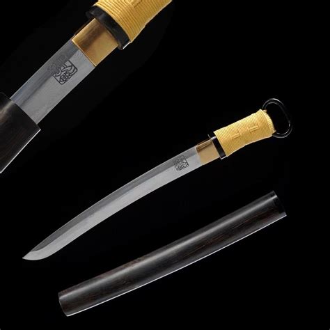 Japanese Katana Short Samurai Sword Damascus Steel Ebony Scabbard Real ...