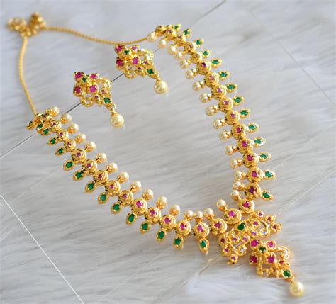DREAMJWELL - Splendid Gold Tone Semi Precious Ruby-emerald Necklace Se ...