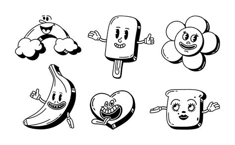 A set of retro cartoon characters from the 30s. Vintage comic smile ...