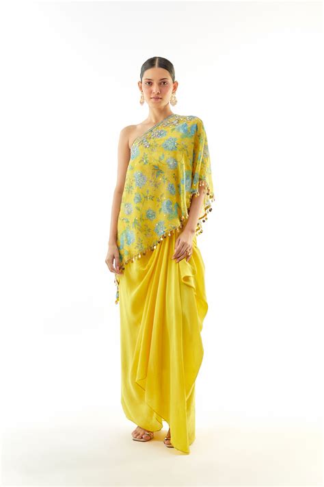 Shop Yellow One-Shoulder Skirt Set For Women Online
