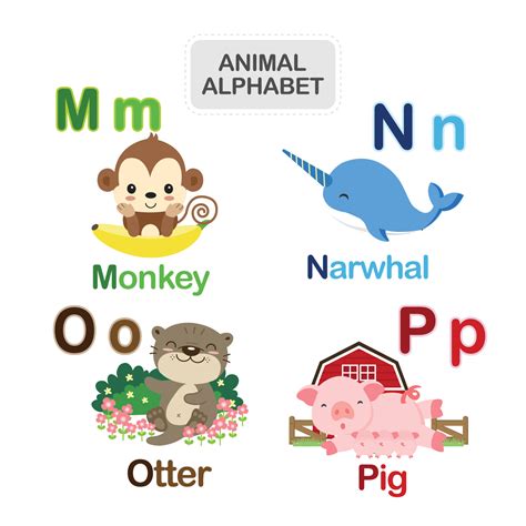 Cute animal alphabet from Letter M to P 11816995 Vector Art at Vecteezy