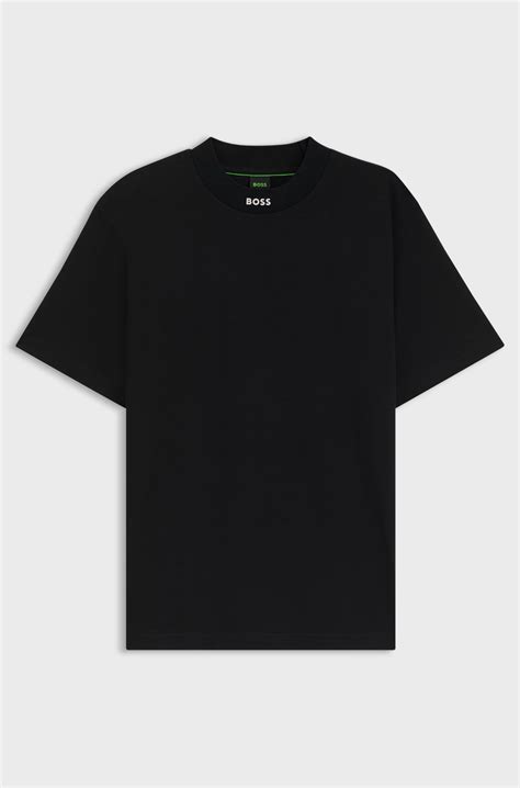 BOSS - Relaxed-fit T-shirt in stretch cotton with logo collar - Black