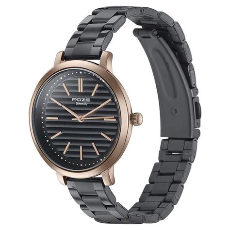 Buy Online Sonata Poze Quartz Analog Black Dial Black Color Stainless ...