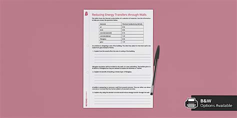 Reducing Energy Transfer Through Walls Worksheet - Twinkl
