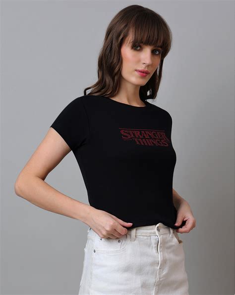 Stranger Things Regular Fit Rhinestones Crop T-shirt For Women – Free ...