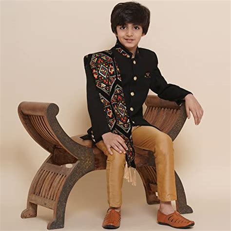 Buy AJ DEZINES Kids Black Polyester Blend Sherwani with Dupatta Set For ...