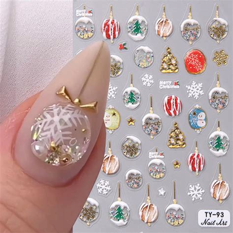 Amazon.com: Christmas Nail Art Stickers 5D Embossed Winter Crystal Ball ...
