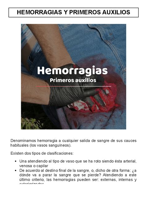 TEMA 5 Hemorragias - HEMORRAGIAS Y PRIMEROS AUXILIOS Denominamos ...