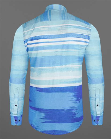 Crystal Sky Blue with Muted Blue Prints Premium Cotton Button-Down ...