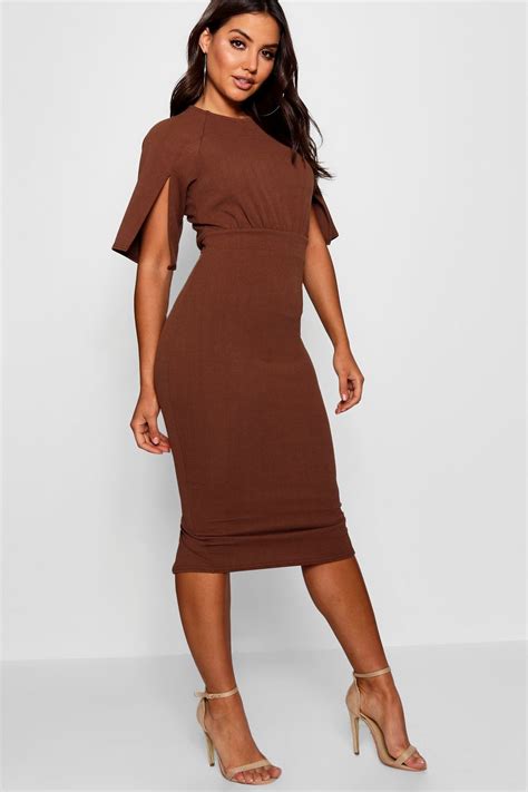 Split Sleeve Detail Wiggle Midi Dress | Brown midi dress, Midi dress ...