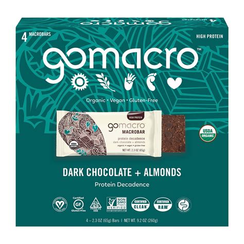 GoMacro Protein Bars - Dark Chocolate + Almonds MacroBars, Healthy ...