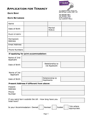 Application for Tenancy - Blank Fillable Template | Fill Out, Print ...