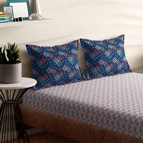 Buy PORTICO Charlotte Blue Printed Cotton Super King Size Bedsheet Set ...