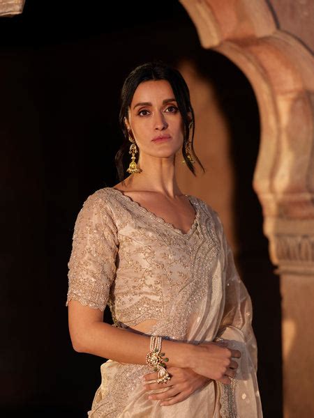 Ivory Gold Saree in Pure Tissue Silk with Zardozi & Katdana Work ...