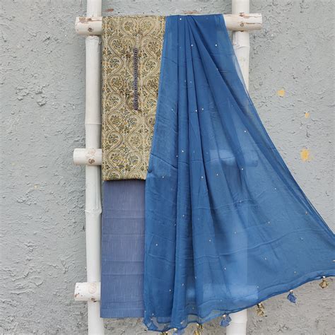 KALIKA - Pure Cotton Kalamkari Top Fabric With Potli Detailing With Gr ...