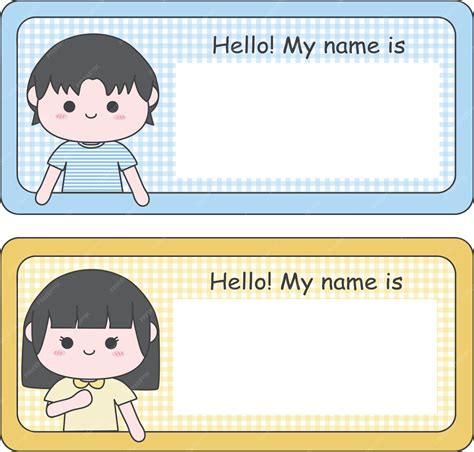 Cute boy and girl school name tag | Premium Vector