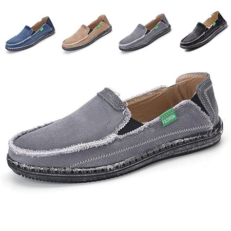 Men's Cloth Shoes Slip-On Canvas Loafers Outdoor Leisure Walking - Grey ...