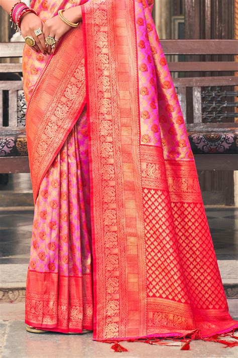 Buy Maroon And Orange Raw Silk Saree online-Karagiri