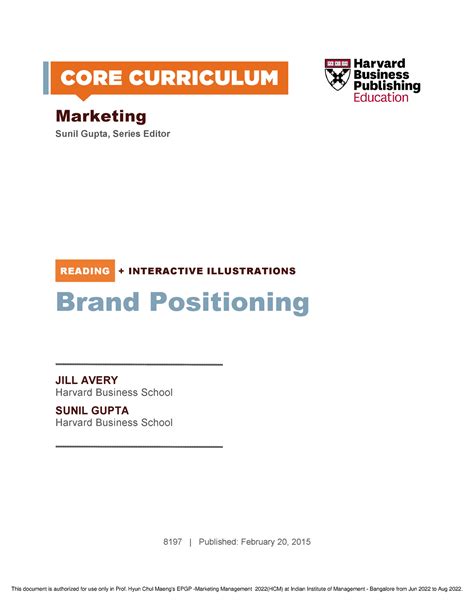 10. Brand Positioning - 1 Marketing Sunil Gupta, Series Editor READING ...