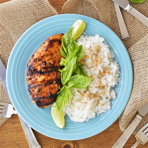 Grilled Thai Chicken with Coconut Jasmine Rice | Virtually Homemade ...