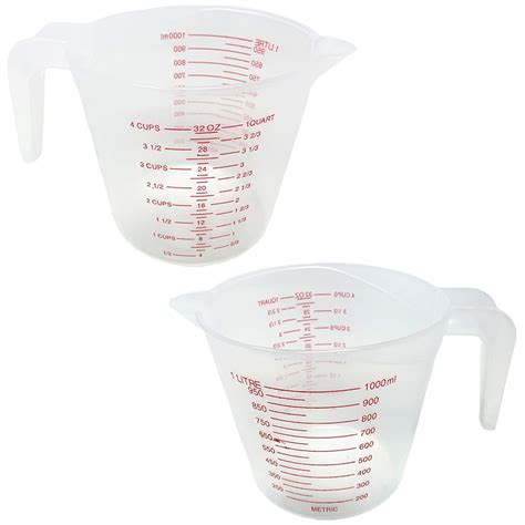 Tsyware 2 Pcs 1 Liter Clear Plastic Measuring Cup, 4-Cup Capacity ...