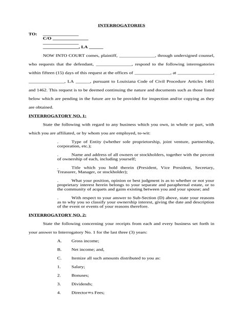 Louisiana Interrogatories Form - Blank Fillable Template | Fill Out ...