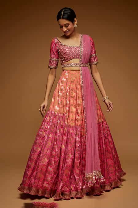 Buy Pink Brocade And Tulle Cutdana, Pearl, Sequin & Resham Shaded ...