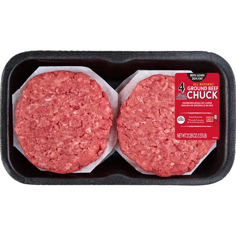 All Natural* 80% Lean/20% Fat Ground Beef Chuck Burgers 4 Count, 1.33 ...