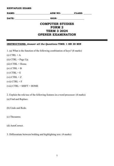 Form 3 Computer Exams 的图像结果