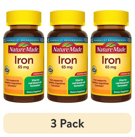 (3 pack) Nature Made Iron 65 mg (325 mg Ferrous Sulfate) Tablets ...