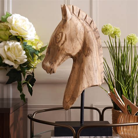 Brown Wooden Finish Horse Head with Stand