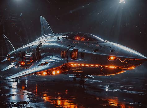 "Sleek spaceship, shark-like, 8k, - Free AI Photo Generator - starryai