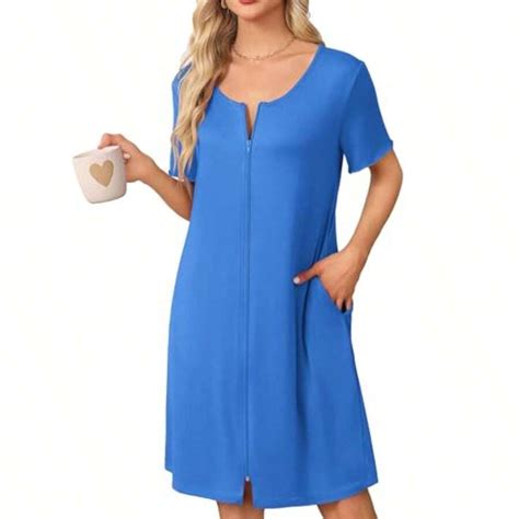 Ekouaer Womens' Zipper Robe Short Sleeve Bathrobes Summer Sleepwear ...