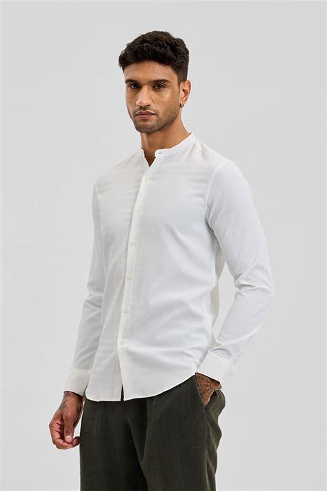 Buy Men's White Self-Design Mandarin Shirts Online | Snitch – SNITCH
