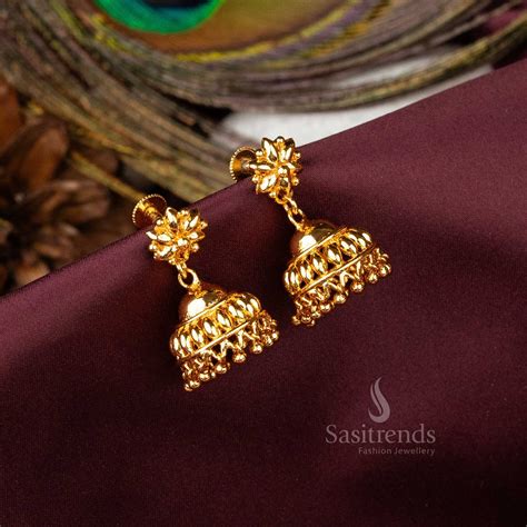 Exquisite Micro Gold Plated Kerala Style Jhumka Earrings - Traditional ...
