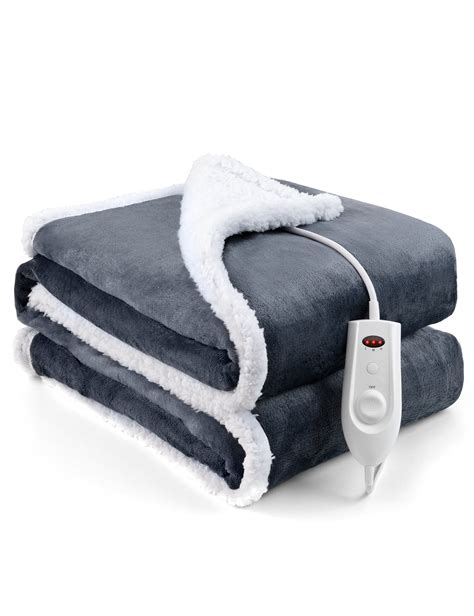 Electric Heated Throw, 50 x 60" Flannel & Sherpa Throw Blanket, Machine ...