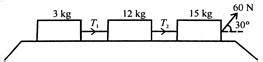 Three masses are connected (as Shown) on a horizontal frictionless ...