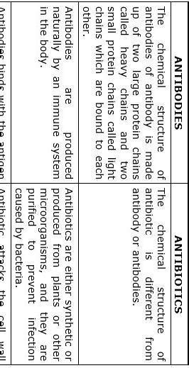 Differentiate between antibody and antibiotics in tabular column ...