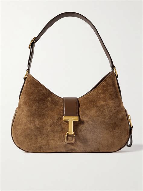 TOM FORD - Monarch Leather-trimmed Suede Shoulder Bag - Brown - One ...