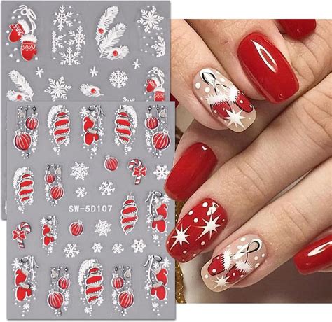 Amazon.com: Christmas Nail Art Stickers Decals 5D Embossed Snowflake ...
