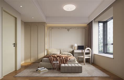 法式卧室 单椅 布艺双人床 法式奶油风-室内设计-拓者设计吧