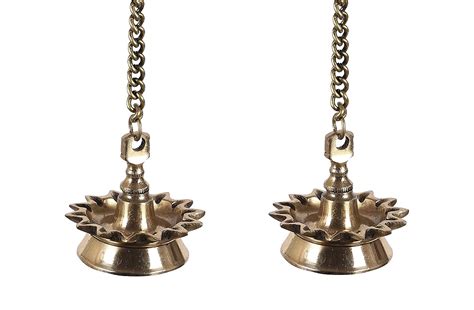 Buy Two Moustaches Ethnic Indian Design 14 Oil Wick Brass Hanging Diya ...