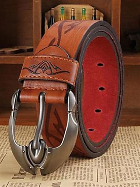 Men's Belt Faux Leather Belt Frame Buckle Black Brown Faux Leather ...