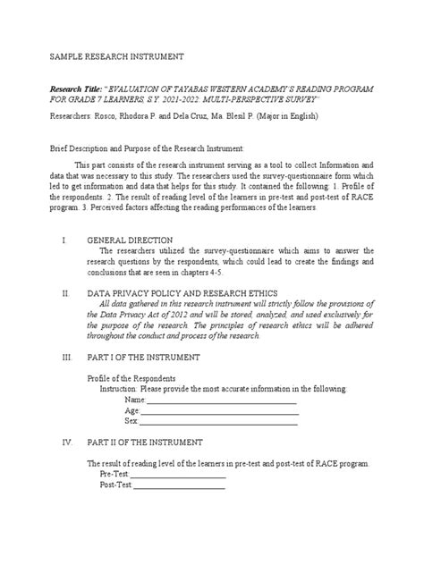 Image result for Research Instrument Example
